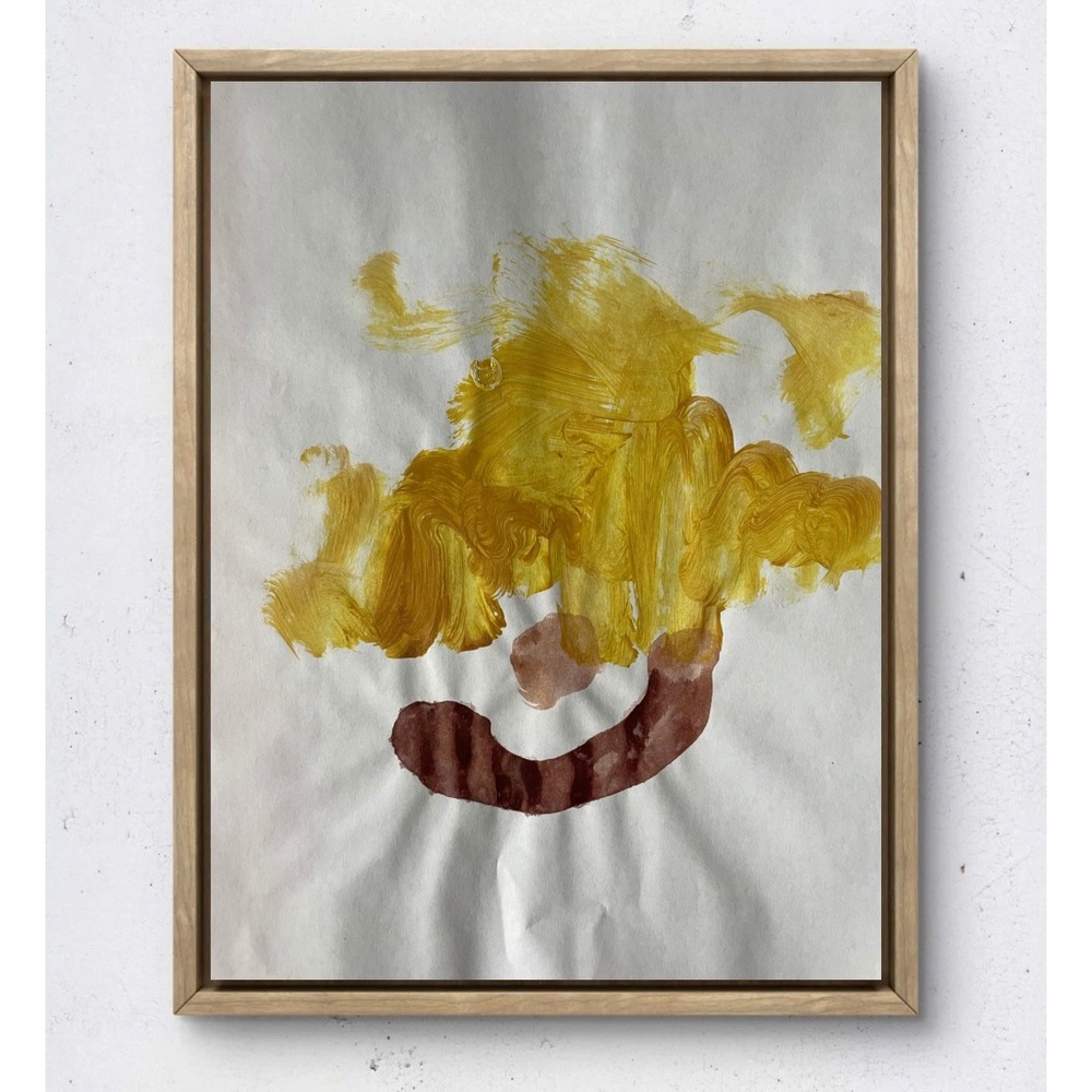 OMAN Original Abstract Painting Yellow Ochre Brown Textured Art on Paper 8.5x11